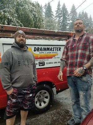 Drainmaster technician Jesse Fox and Drainmasters first pro sponsorship. Pro MMA fighter Jimmy Janette (right) owner of Checkered Past Gym