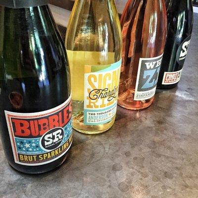 Tasting lineup - sparkling, Chardonnay, white Zin, & Zin