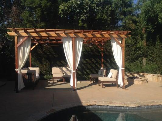 This Beverly Hills California Backyard Installation Includes: Pergola/ Patio Cover Installed with Outdoor Lighting & Outdoor Air Fan.