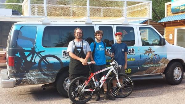 Word class M/C Guy Martin rode up the peak on our mountain bike.