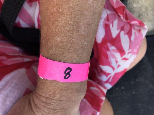 Wrist bands to ensure no cutting in line.