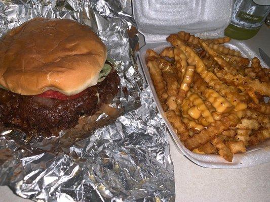 Double cheeseburger with cheese fries