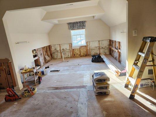 Torn down master bath waiting to be completed