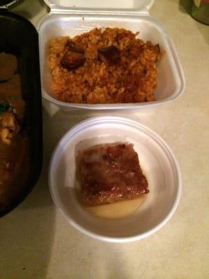 Small side of jambalaya and bread pudding