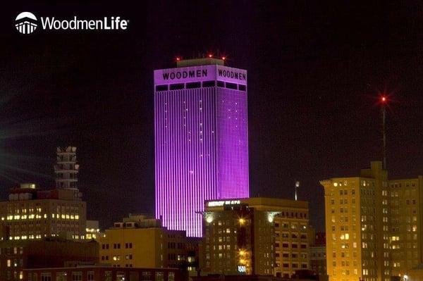 WoodmenLife Tower lights up daily for various causes