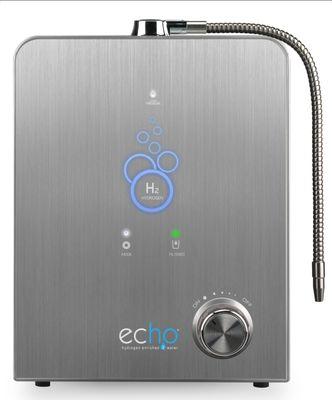 The Echo H2 Machine filters water and dissolved molecular hydrogen in the water. On counter or under sink with faucet.