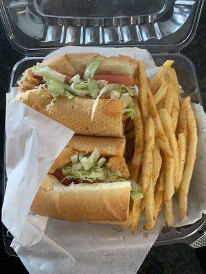 Po Boy Sandwich with cajun fries on the side