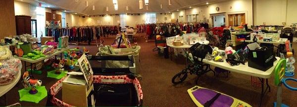 Sales floor loaded with clothes, toys, books, and more!