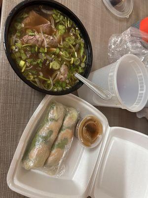 1 beef pho and fresh roll order. $30