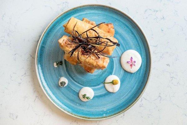 Lamb moussaka spring rolls