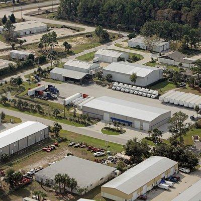 Aerial shot of the property and yard.