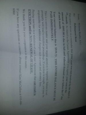 Delinquent rent due to expenses being spent on roach and mice preventing items. So sad.