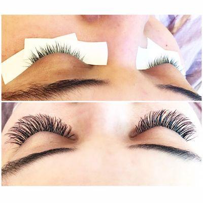 Before and after of volume lashes