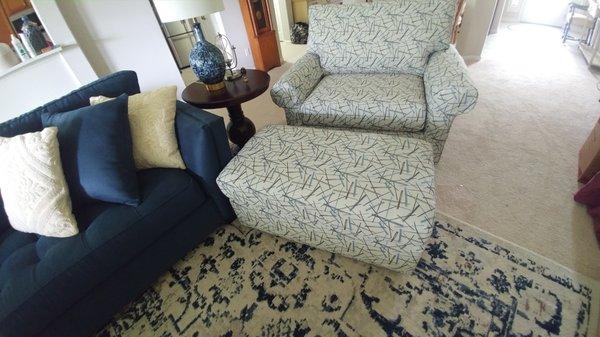 My new chair (and a half) with ottoman.