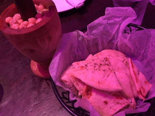 Chick peas, which you mash into hummus yourself, and pita