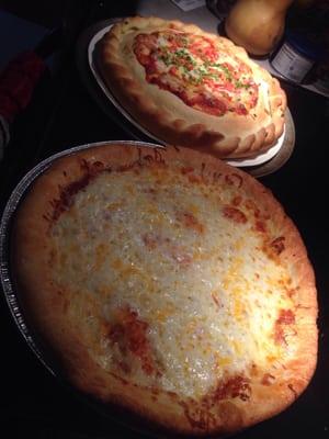 Cheese pan pizza and stuffed Chicago pizza