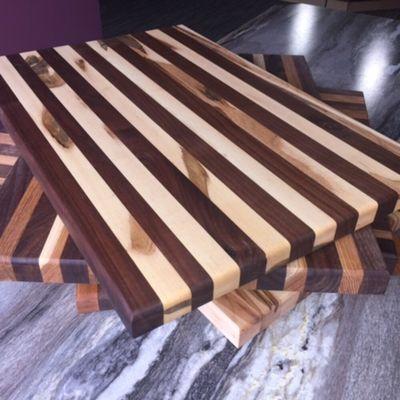Local Handcrafted Butcher Block Cutting Boards. Walnut, cherry, wormwood,  hickory, figured curly maple, and quarter sawn curly red oak.