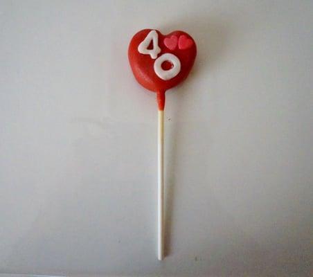 40th Anniversary Cake Pop from LS Chocolates.  Only 1 left.  We had a half dozen, but ate them before we thought to take a picture.