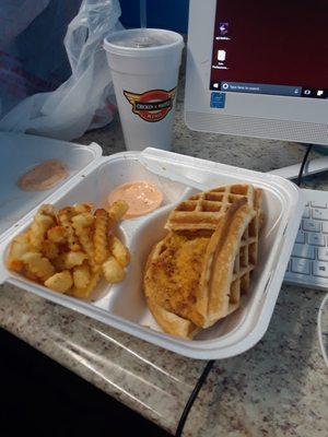 Best thing on the menu. Chicken and Waffle sandwich