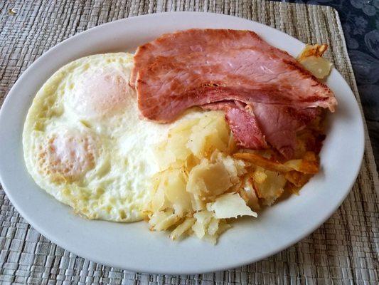 Eggs,hash browns, and ham. My friend says it's really good.