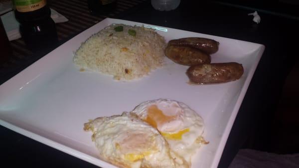 Longsilog, I think it's what the dish is called. Just like mom makes at home (without the pusit, haha!)