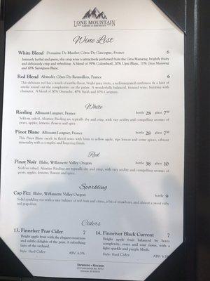 Wine & Cider Menu