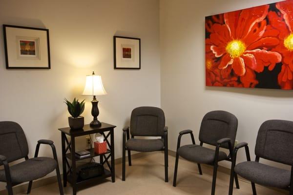 Inviting, discreet office waiting room.