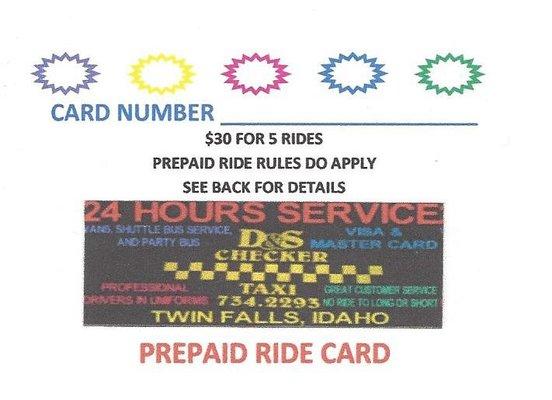 $30 for 5 rides in twin falls city limits