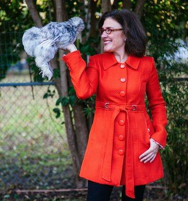 Backyard chickens are a big deal here in Austin. Hanging out with my silkie, Thrasher, here.