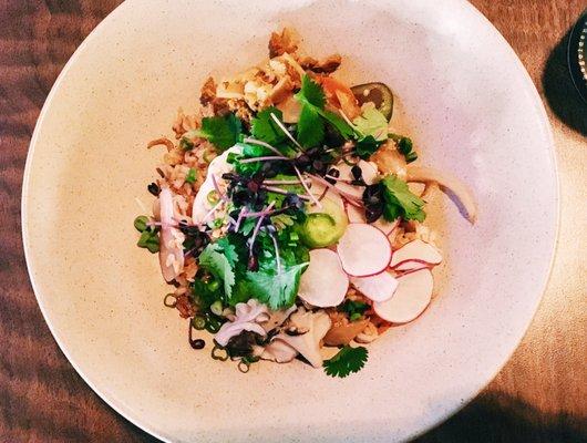 Kimchi fried rice with poached egg