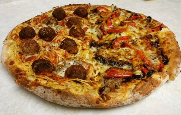 Half spaghetti meatball and half beef brisket