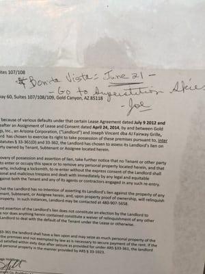 Letter from the landlord with Joe telling everyone to go to Superstition Skies.