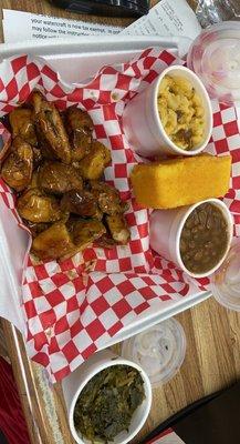 Teriyaki Chicken bites combo 2 sides (Mac & cheese and beans) and an extra side of collard greens