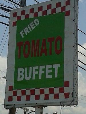 New sign changing name from Mildred's to Fried Tomato Buffet