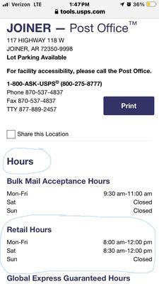 Joiner post office information