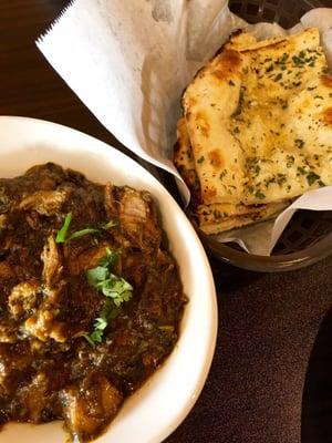 Delicious goat curry and garlic naan!