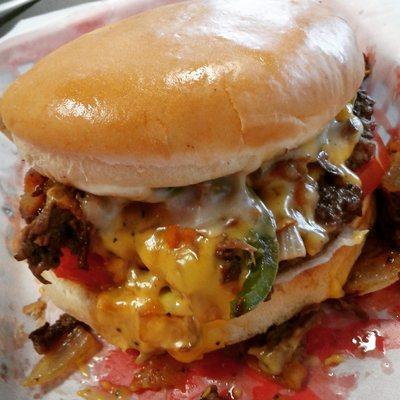 Philly Burger no lettuce with melted cheddar