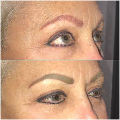 *eyeliner and top brows not done by Me* color correction on previously tattooed brows.