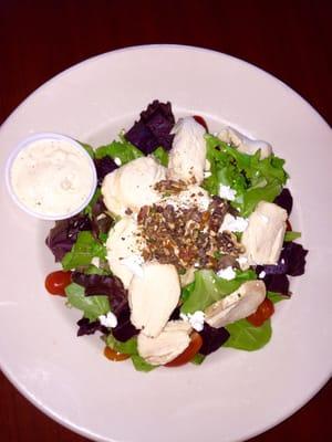 Roasted beet and chicken salad with goat cheese dressing