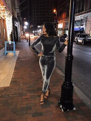 Velvet Cold Shoulder Jumpsuit