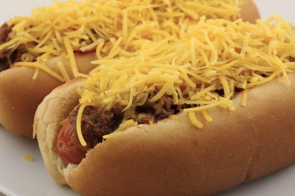 The Famous Chili dog with cheddar from The Tailgate Party Cart.