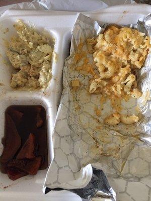 Sides- Mac & cheese, yams, and potato salad
