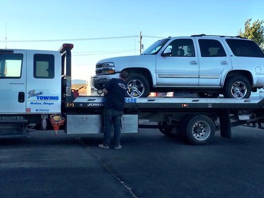 My Tahoe getting towed to Antonios