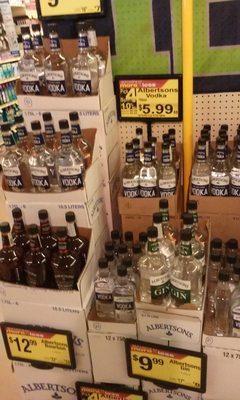 Albertsons brand vodka, gin, and bourbon.