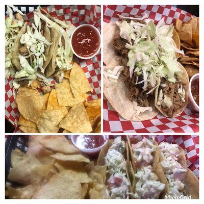Steak, carnitas, chicken and shrimp street tacos!!