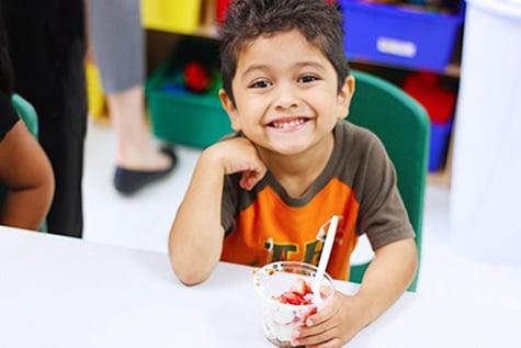 Our meals are catered by Food2You. We offer organic milk and meals as well as a regular, vegetarian and gluten-free menu.