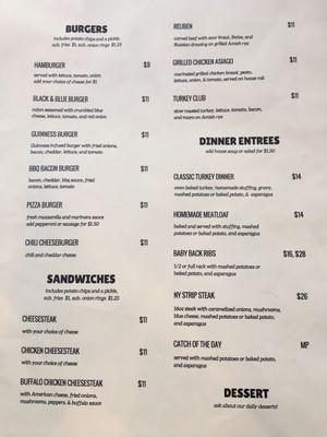 Menu as of June 2017
