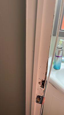 Maintenance man doesn't even know how to put trim on a door frame let alone a door latch. And he's supposedly a licensed professional