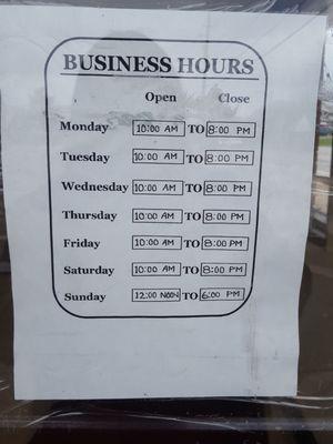 Hours for anyone interested