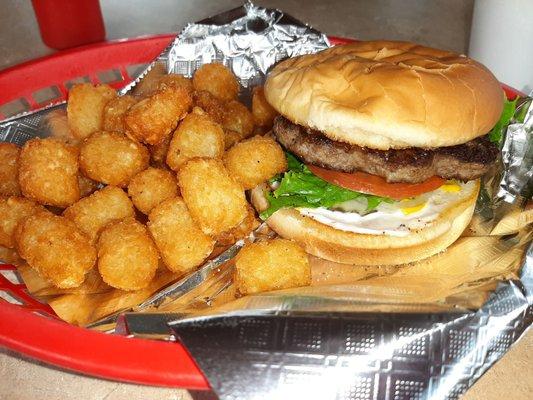 Hamburger & tater tots.